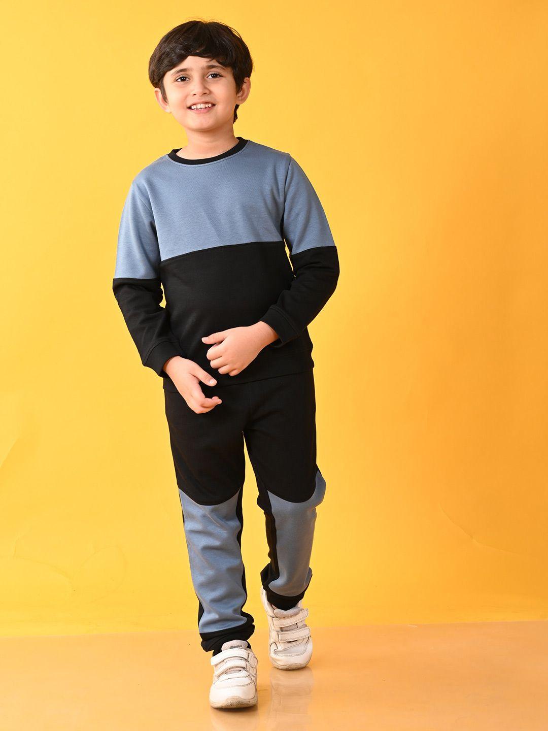 anthrilo boys colourblocked round neck t-shirt with trousers