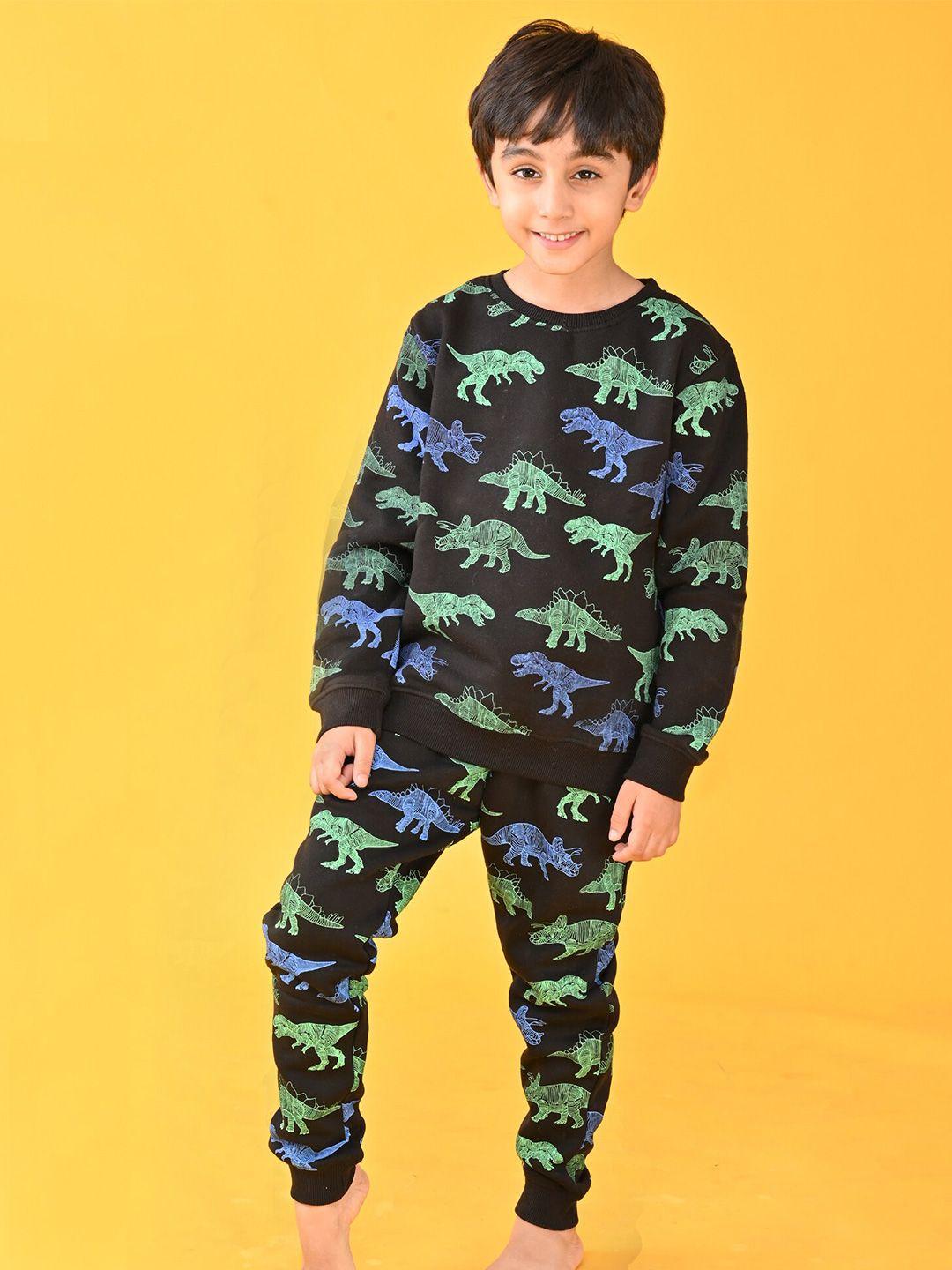 anthrilo boys dinosaur print round neck fleece sweatshirt with joggers