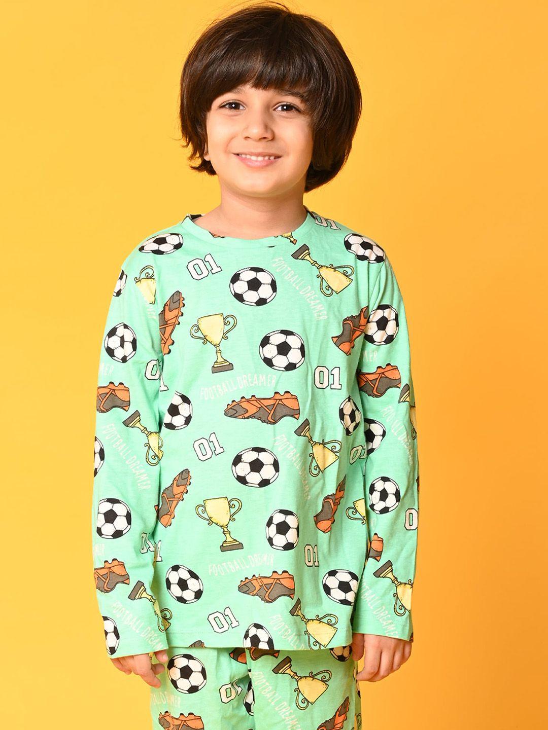 anthrilo boys green & black printed pure cotton night suit