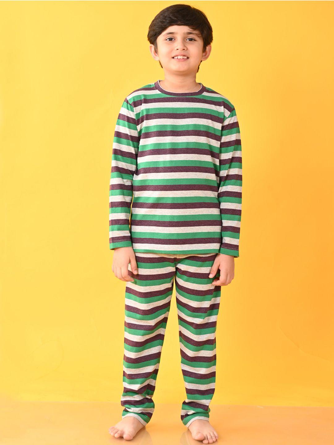 anthrilo boys green & brown printed night suit