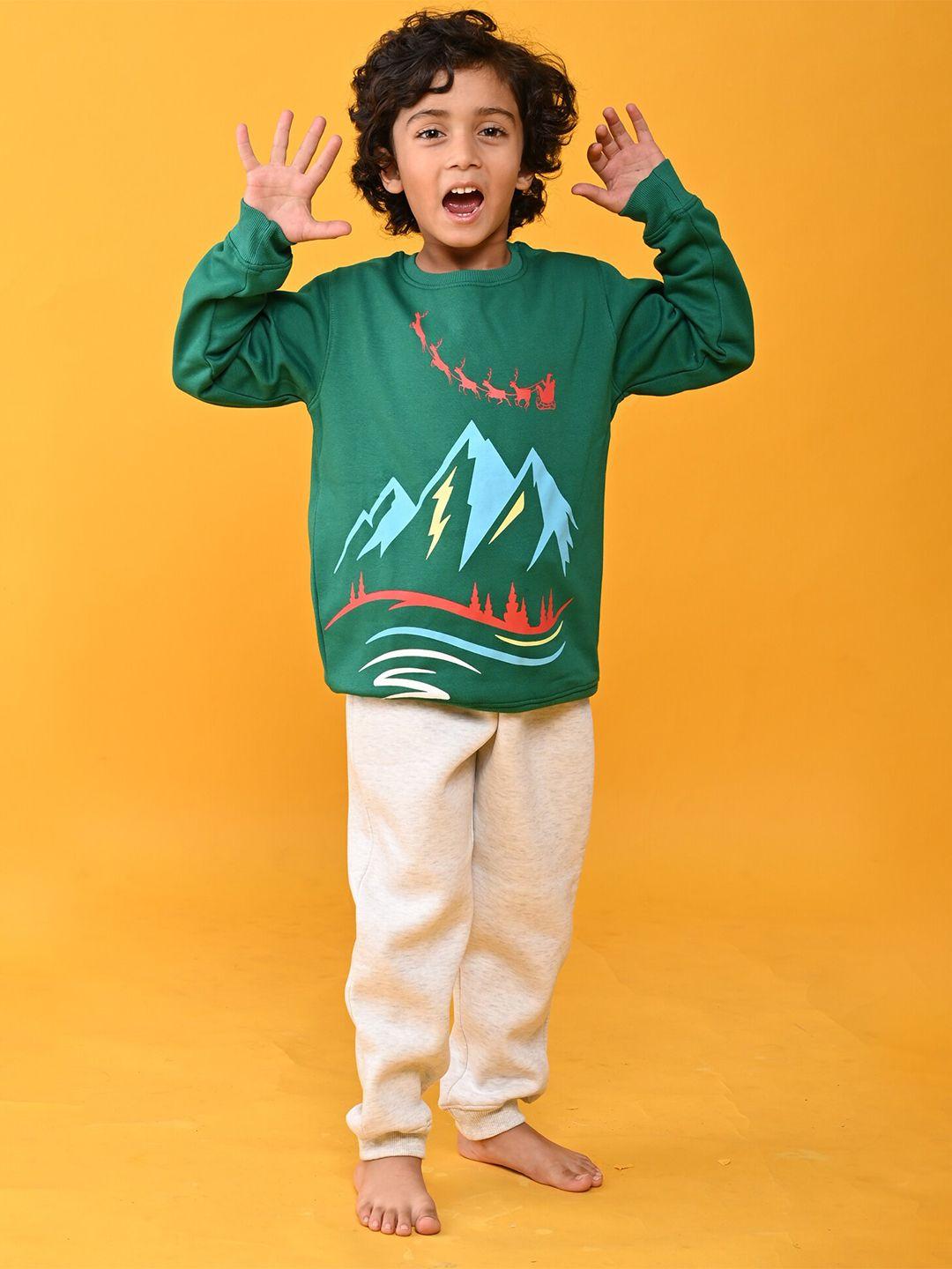 anthrilo boys green & cream christmas printed sweatshirt & joggers