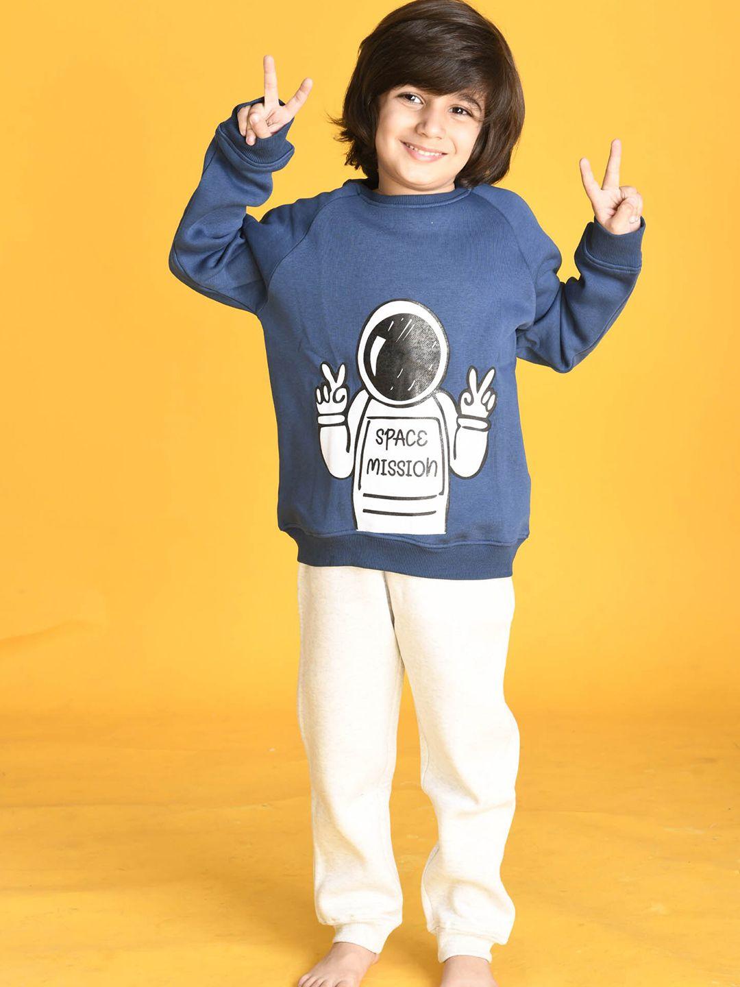 anthrilo boys navy blue & white graphic printed top with trouser set