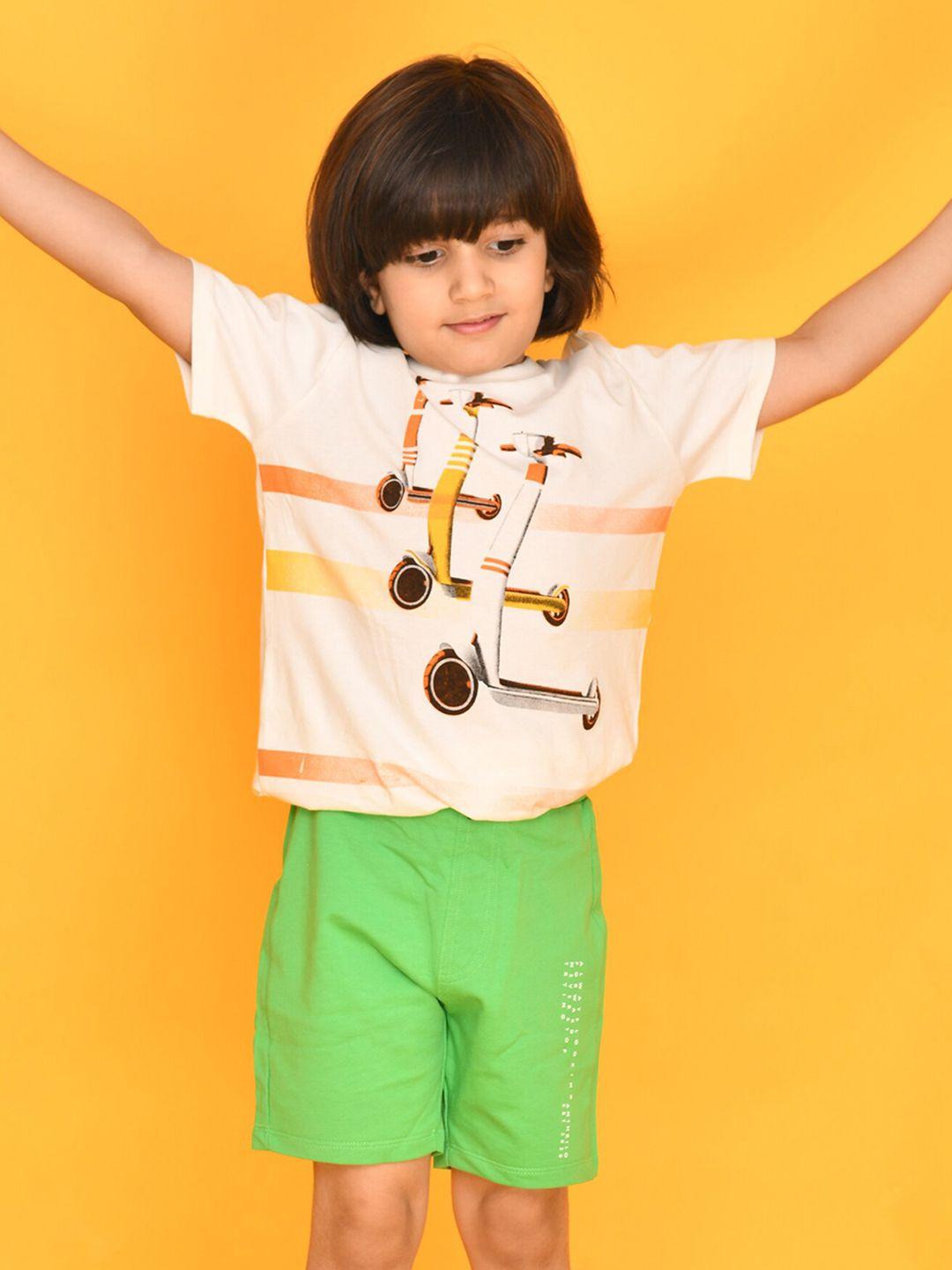 anthrilo boys off white & green pure cotton printed t-shirt with shorts