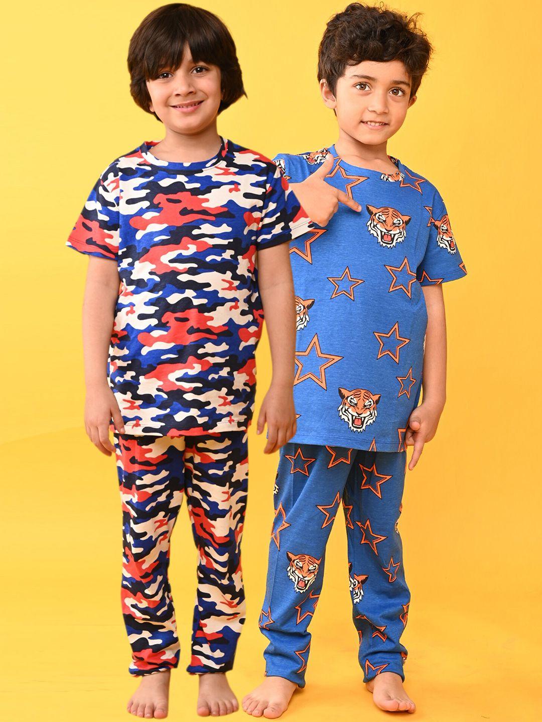 anthrilo boys pack of 2 conversational printed pure cotton night suit