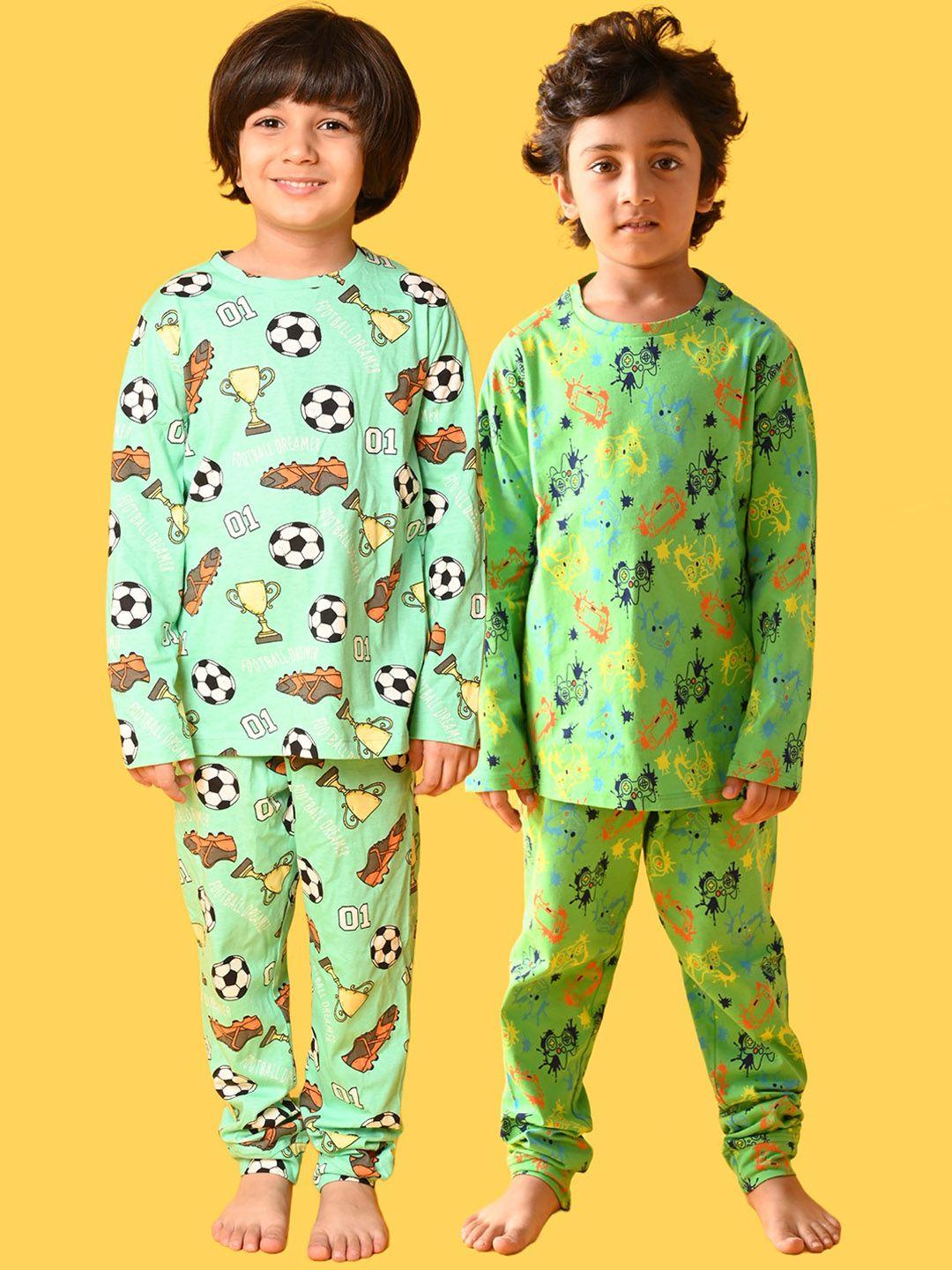 anthrilo boys pack of 2 conversational printed pure cotton night suit