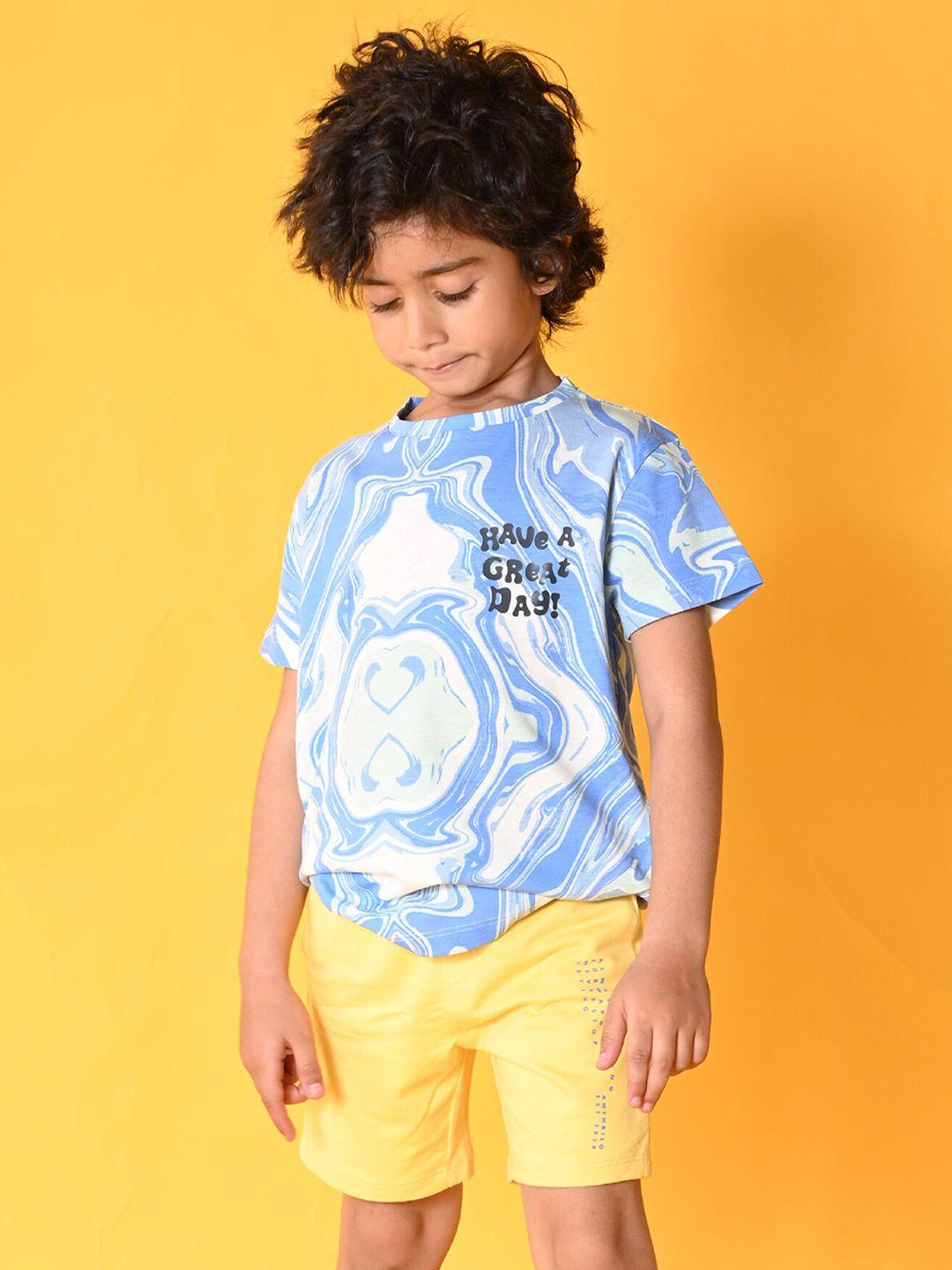 anthrilo boys printed pure cotton short sleeves t-shirt with shorts clothing set