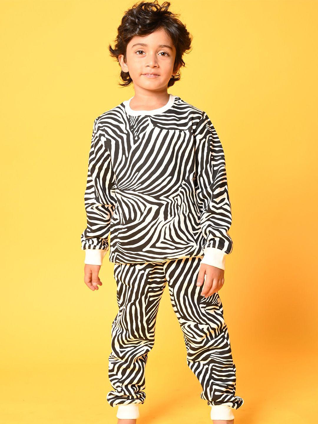 anthrilo boys white & black striped cotton blend t-shirt with trousers set