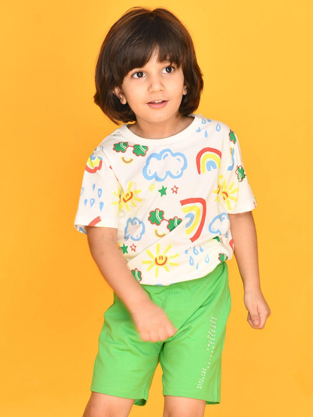 anthrilo boys white & green printed t-shirt with shorts