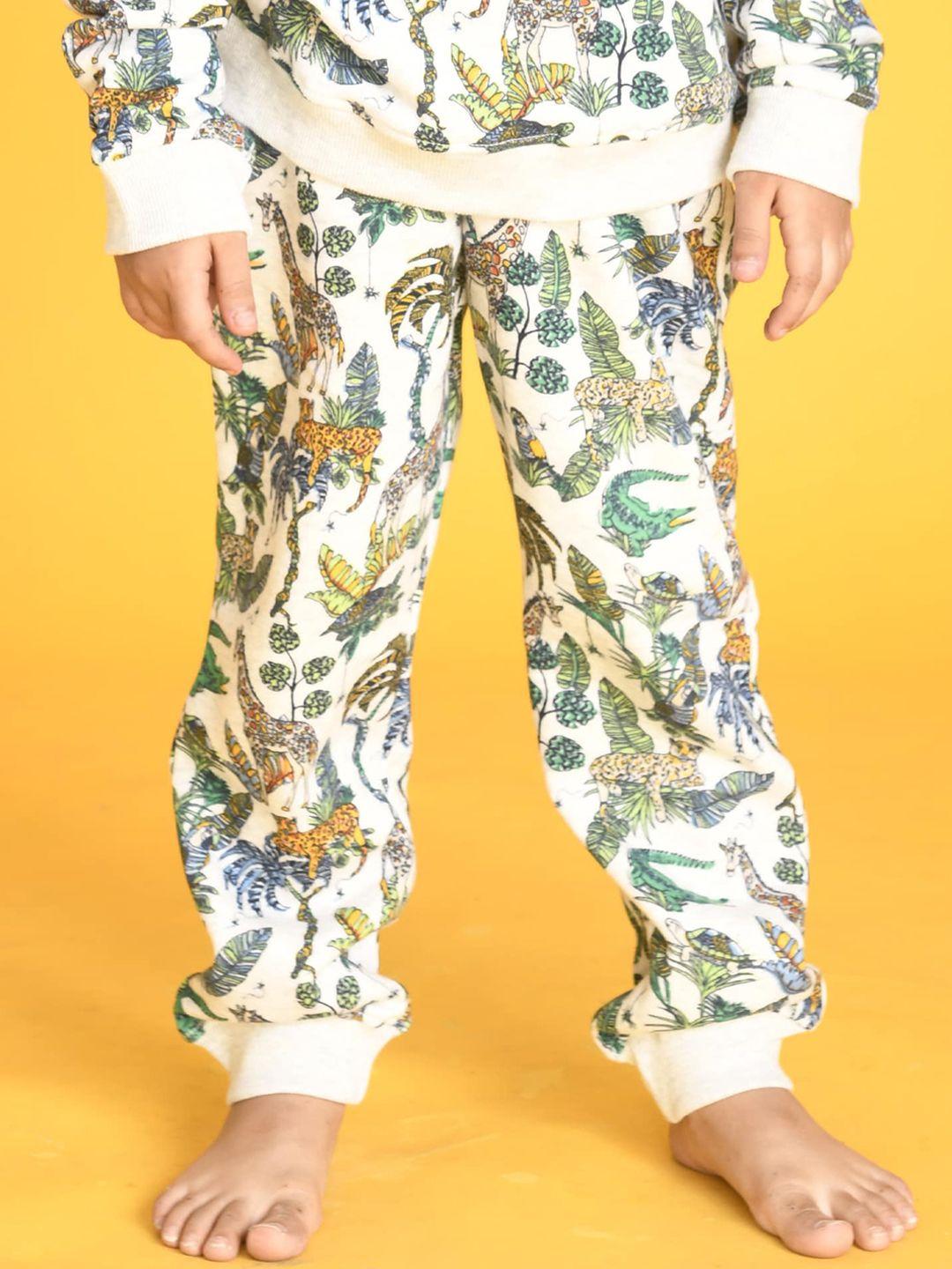 anthrilo boys white floral printed relaxed high-rise easy wash joggers trousers