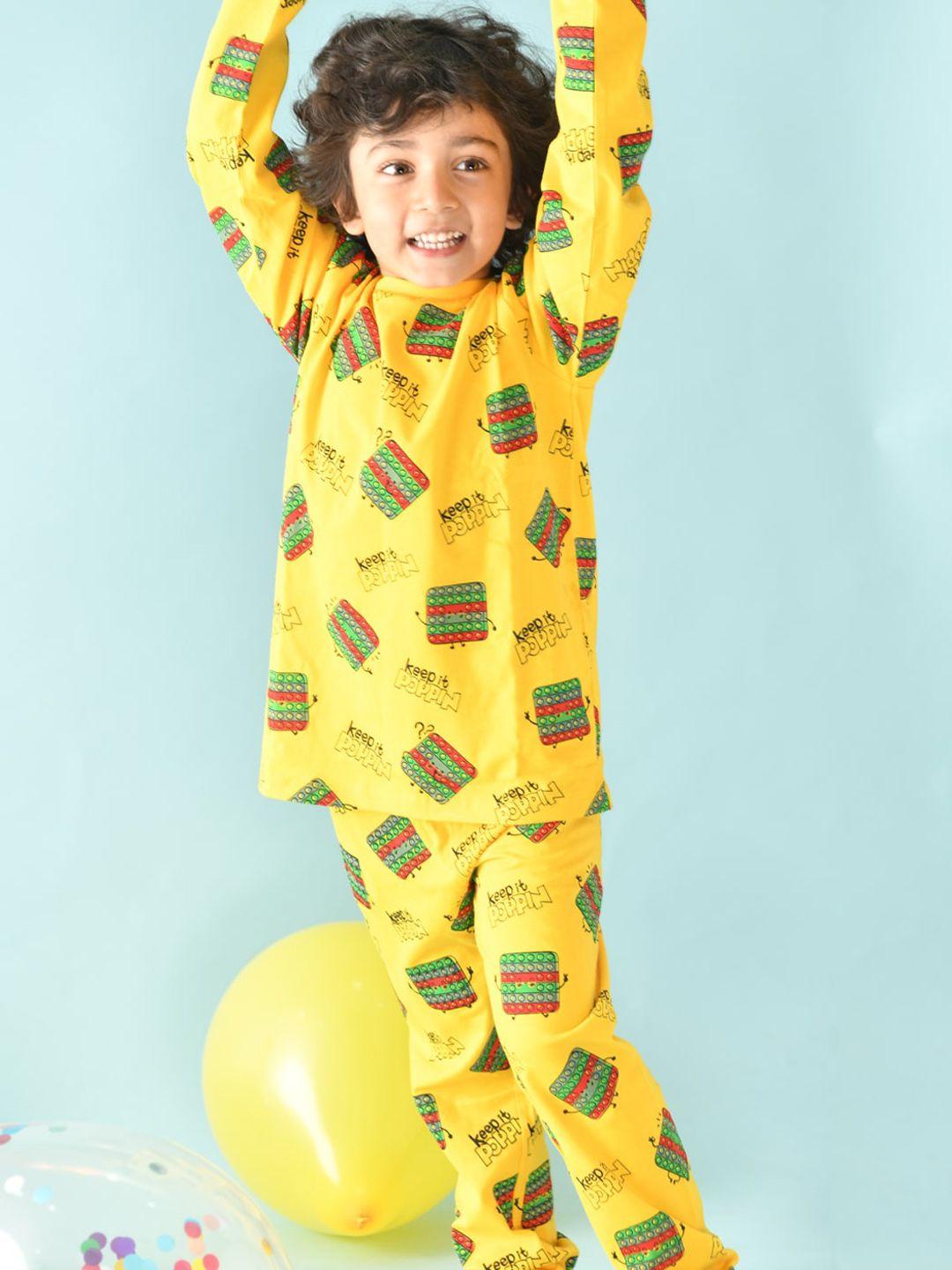 anthrilo boys yellow printed pure cotton night suit