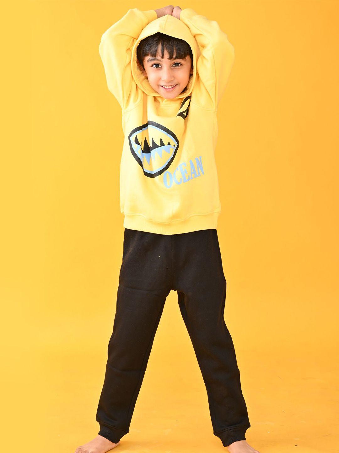 anthrilo boys yellow shark hoodie with black jogger set