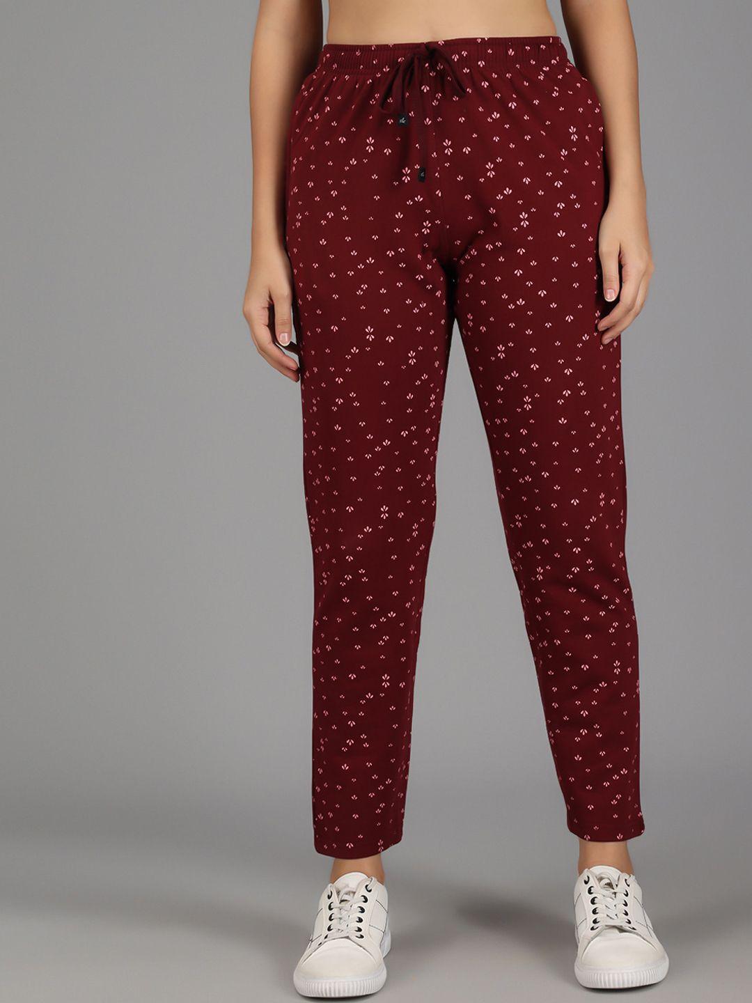 anti culture burgundy floral printed track pants