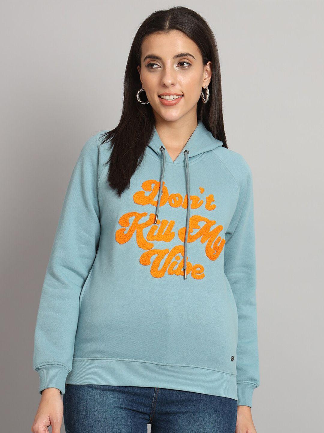 anti culture typography embroidered hooded fleece sweatshirt
