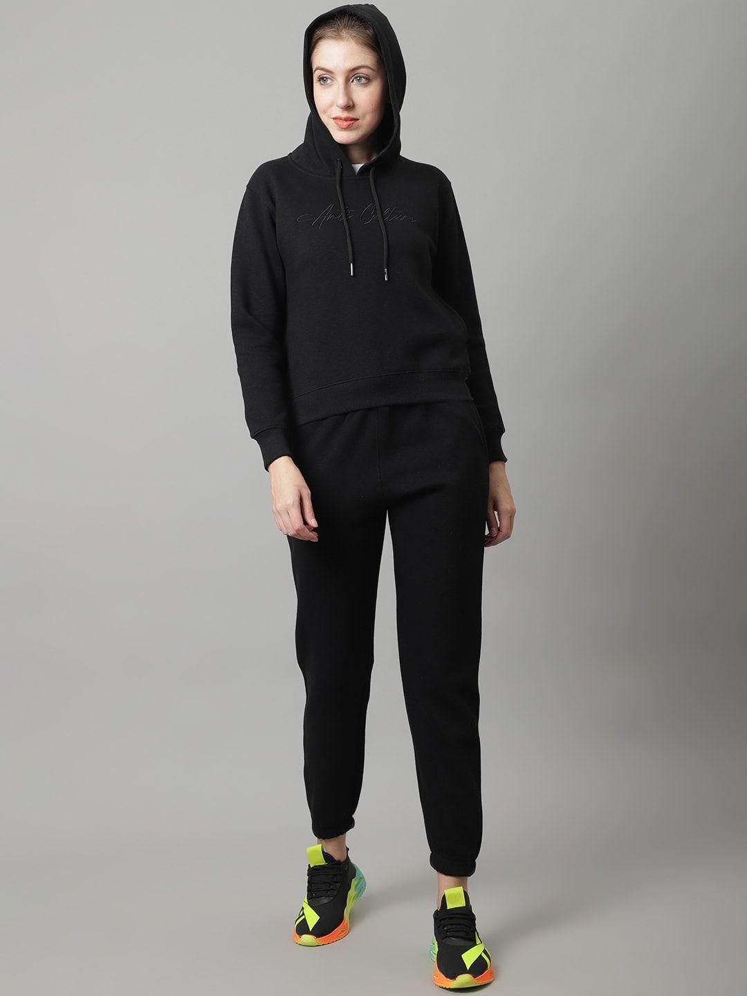 anti culture women black solid hooded tracksuit