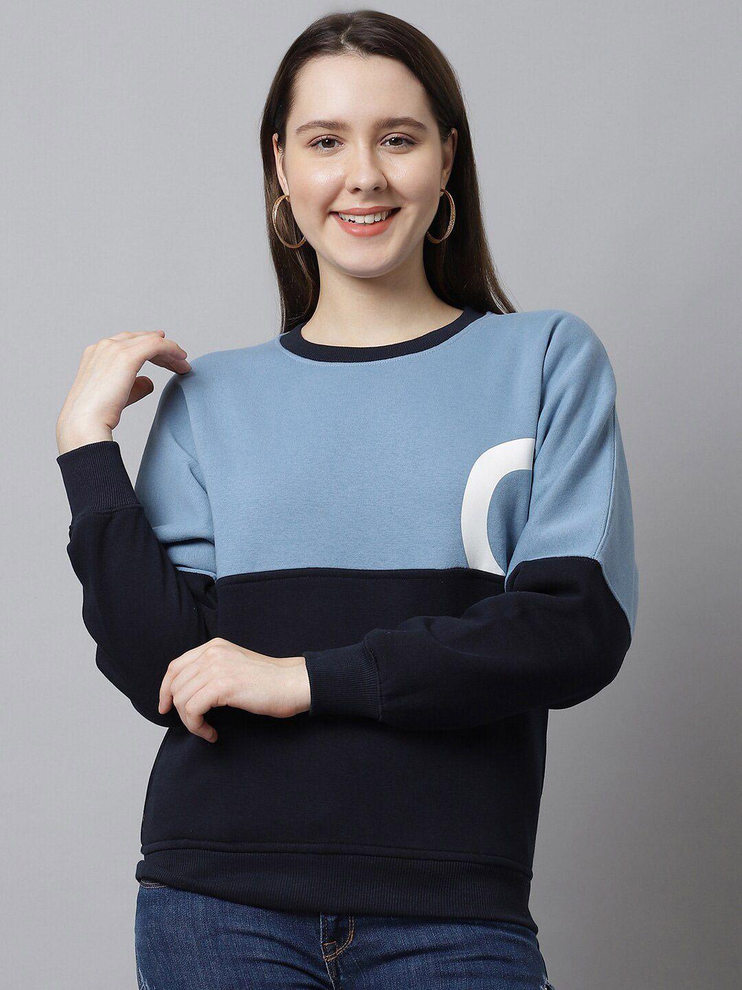 anti culture women blue colourblocked sweatshirt