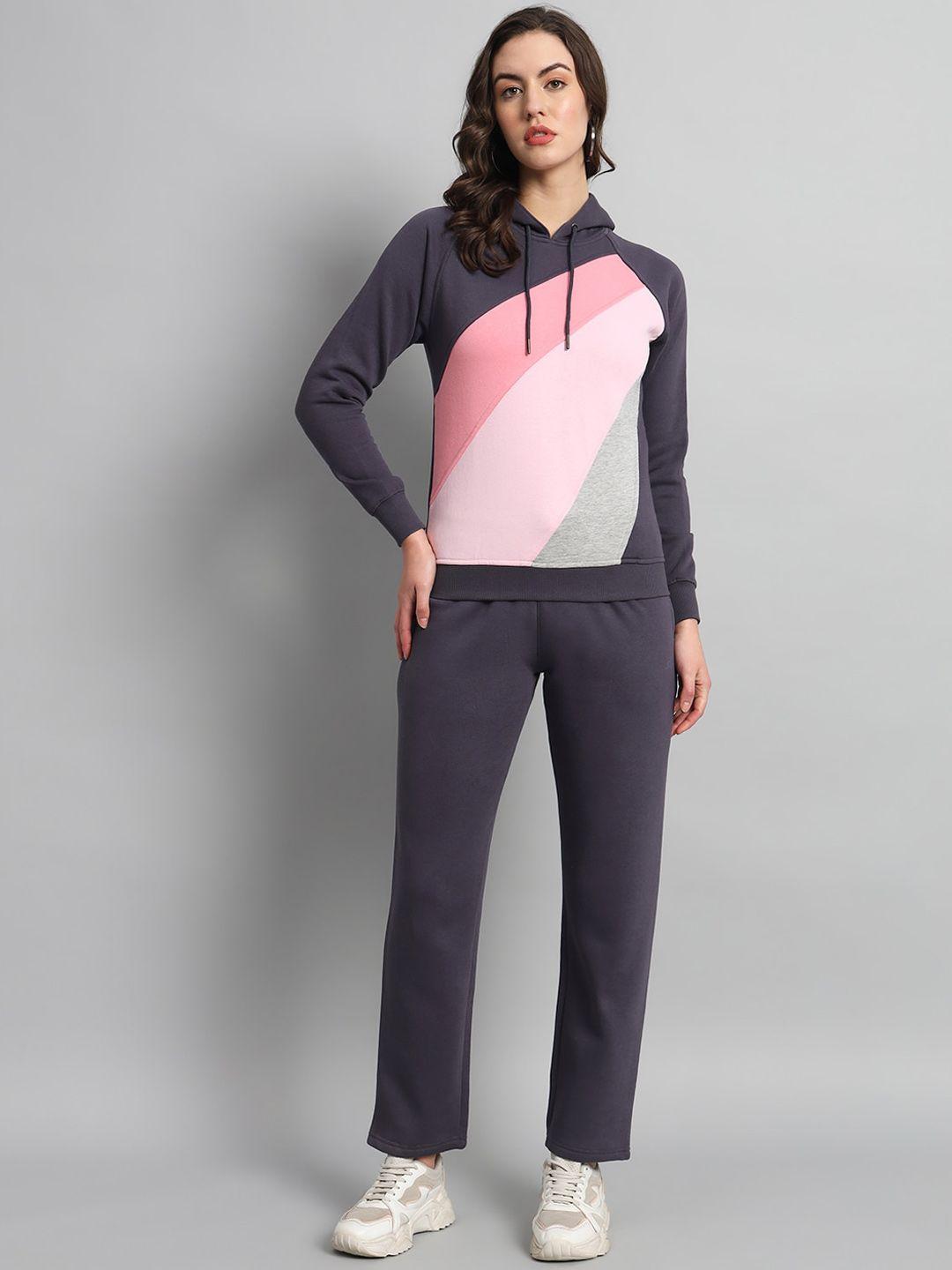 anti culture women colourblocked mid-rise fleece tracksuits