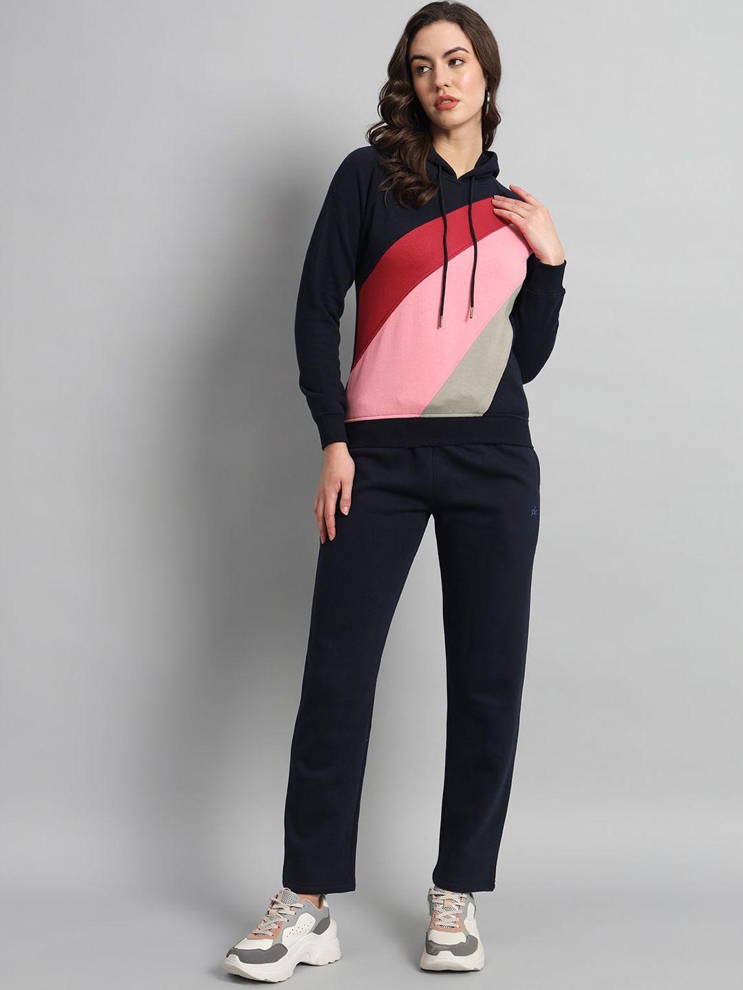 anti culture women colourblocked mid-rise fleece tracksuits