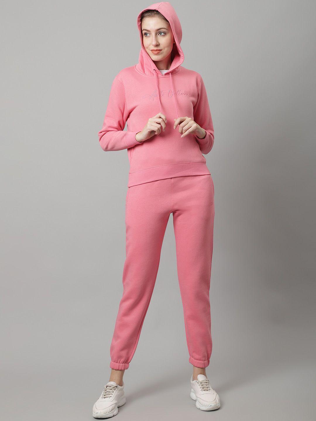 anti culture women coral pink solid sports tracksuits