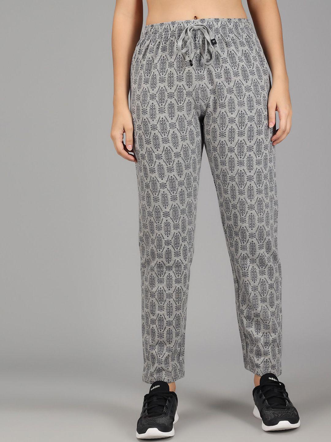 anti culture women grey printed cotton track pants