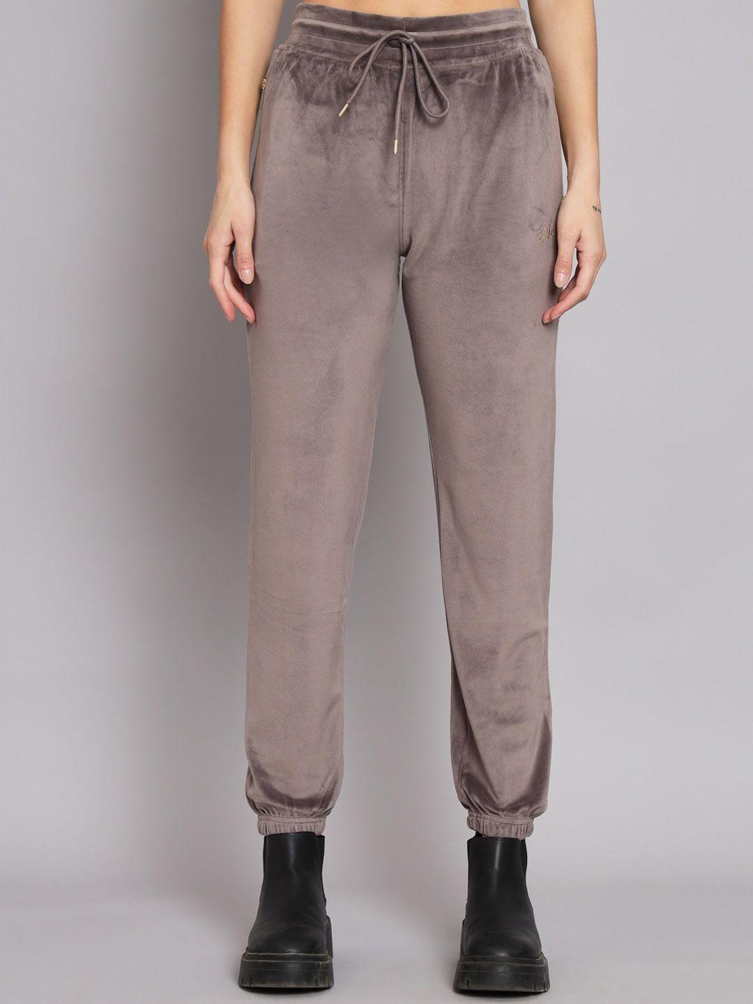 anti culture women mid-rise stretchable velvet joggers