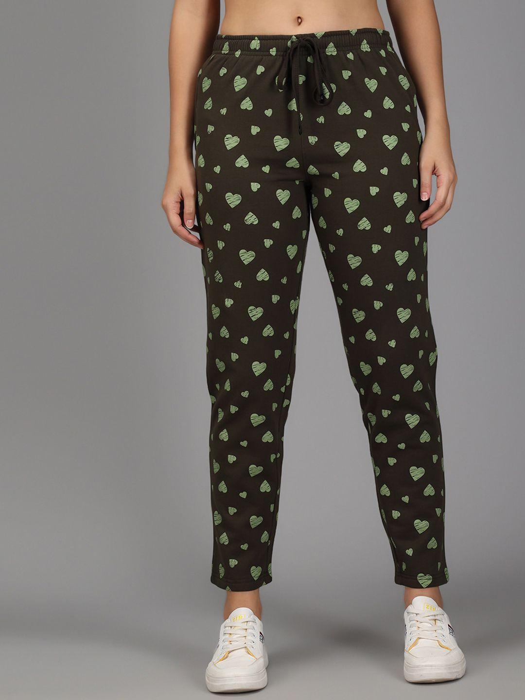 anti culture women olive-green printed regular-fit track pants