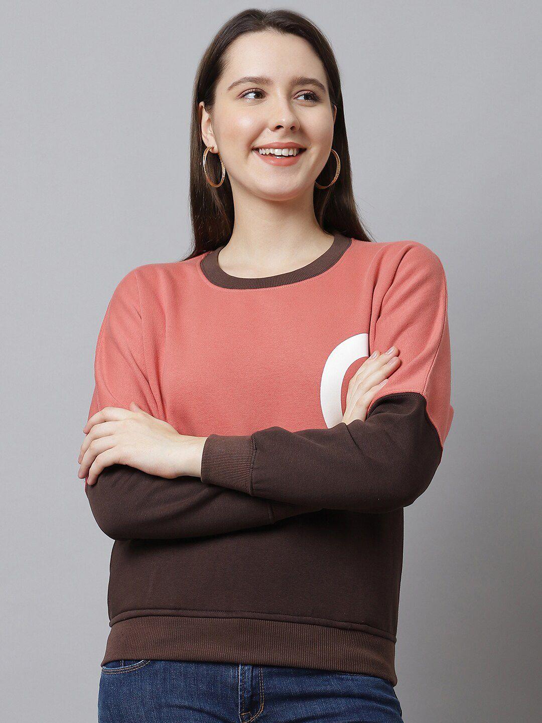 anti culture women rose pink & brown colourblocked sweatshirt