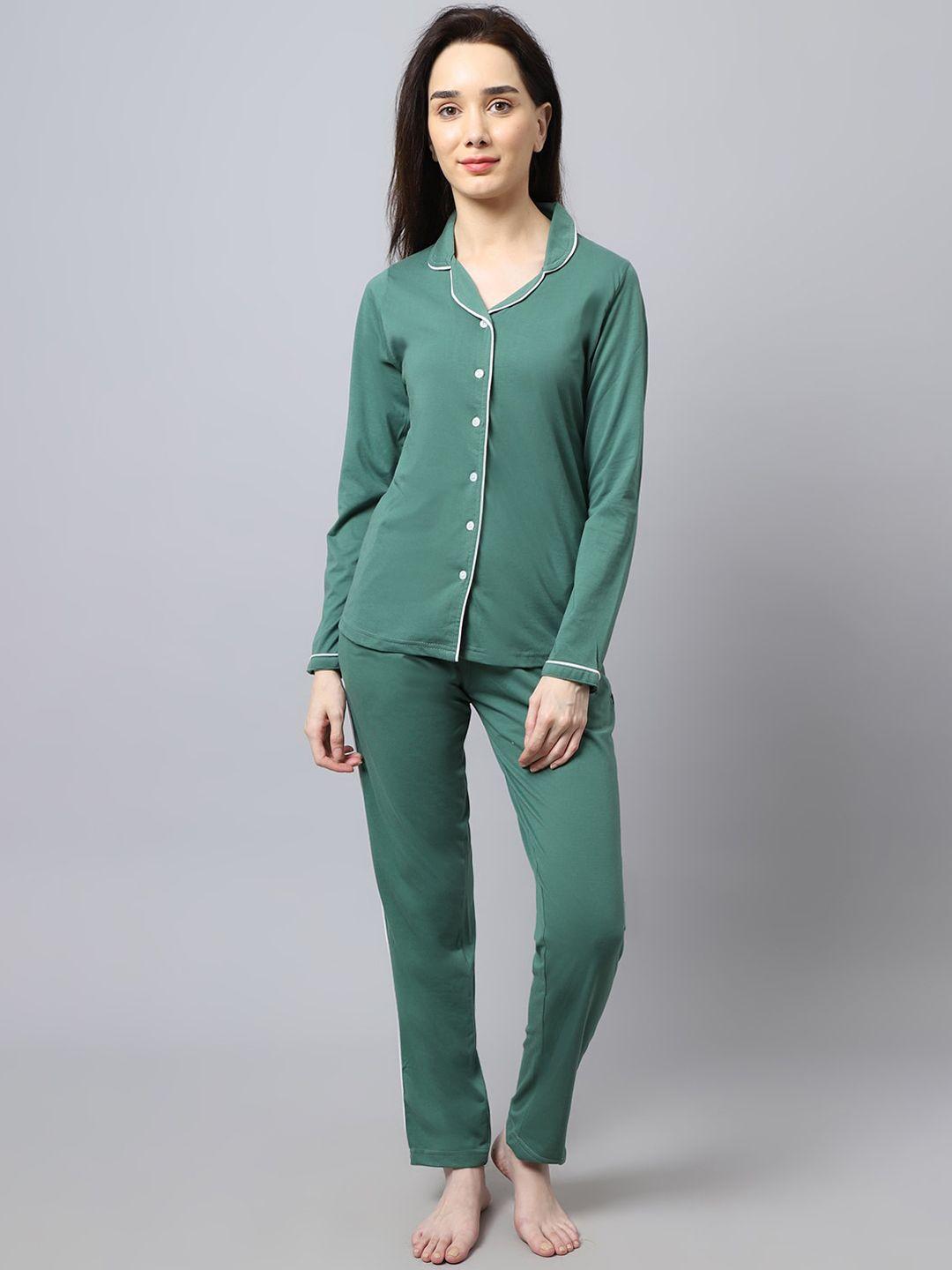 anti culture women teal green solid night suit