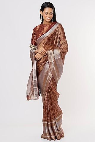 antique magenta tissue silk digital printed saree