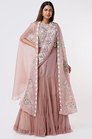 antique pink embroidered cape set