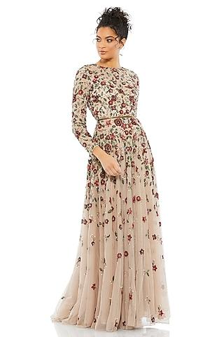 antique rose tulle floral applique embellished gown