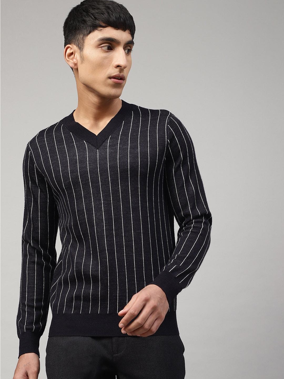 antony morato black & white striped pullover sweater
