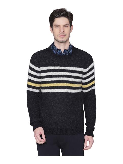 antony morato black regular fit striped sweater