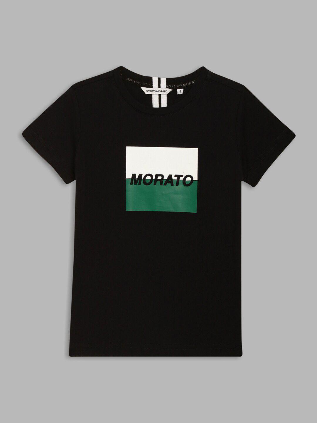 antony morato boys black & white printed pure cotton t-shirt