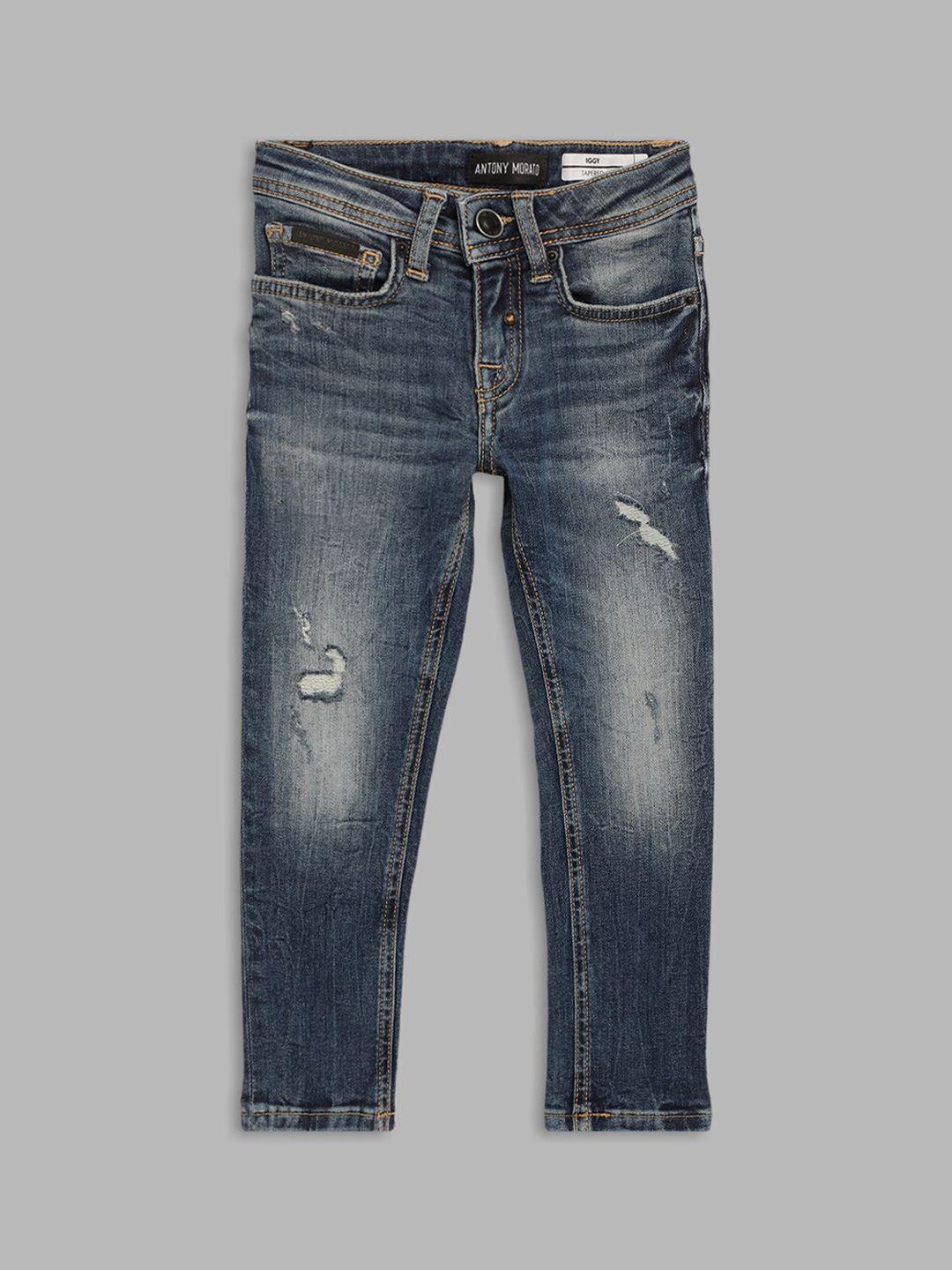 antony morato boys blue tapered fit mildly distressed heavy fade jeans