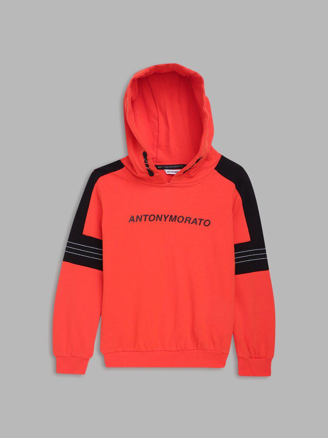 antony morato boys orange printed hooded sweatshirt