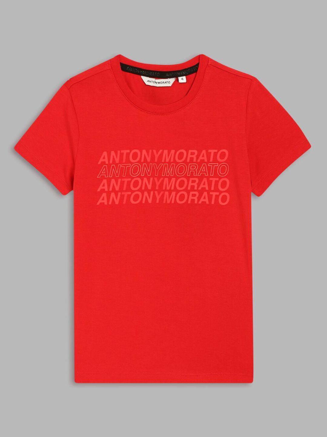 antony morato boys red brand logo printed t-shirt