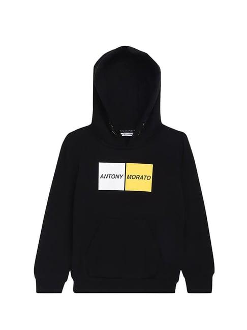 antony morato kids black logo print  hoodie