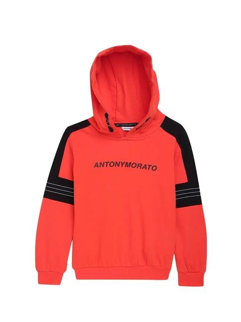 antony morato kids orange logo print  hoodie