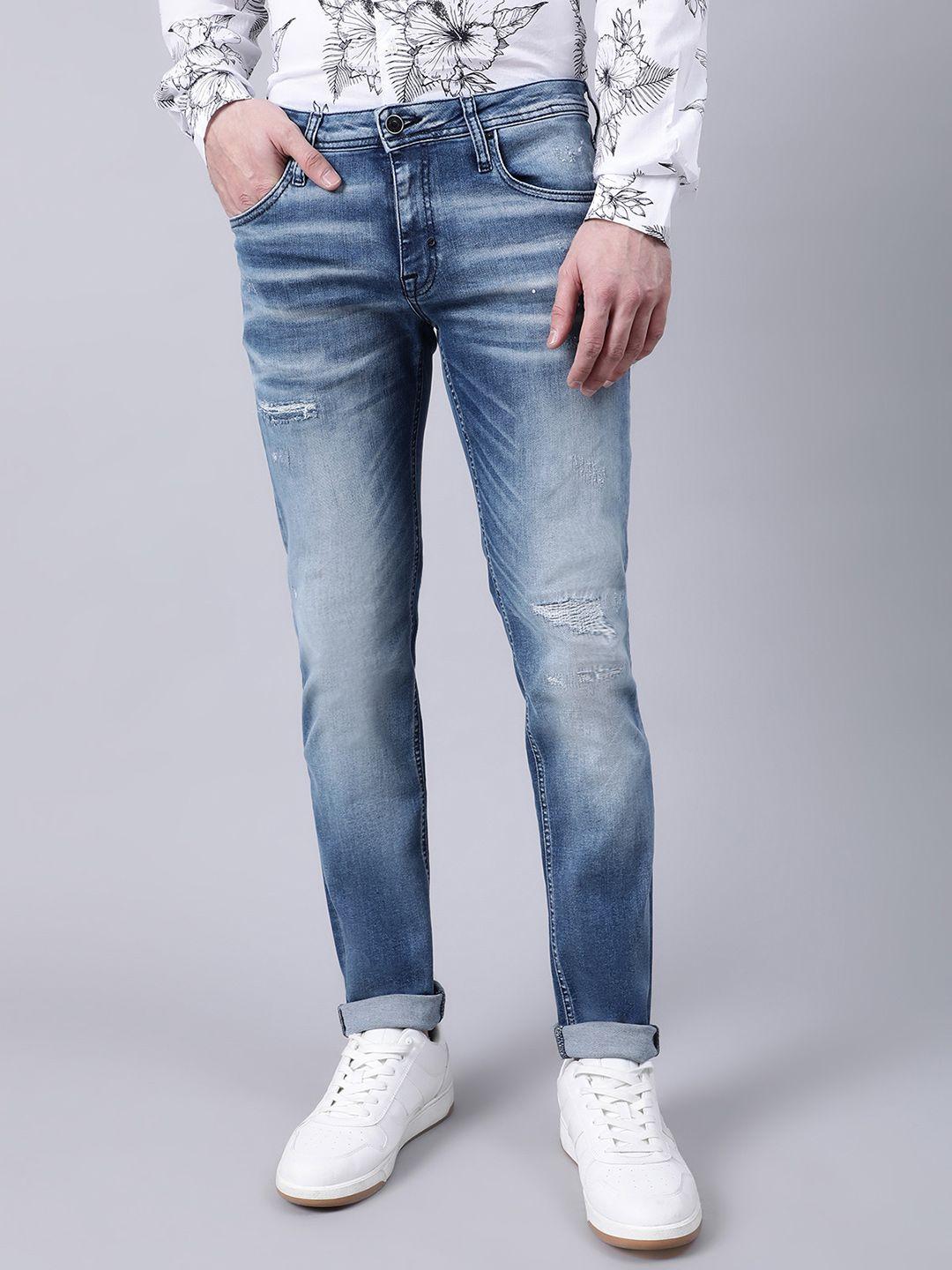 antony morato men blue slim fit low distress heavy fade jeans