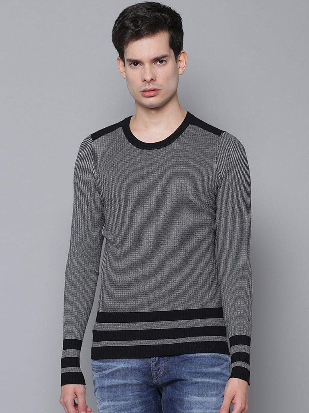 antony morato men grey & black self design pullover sweater