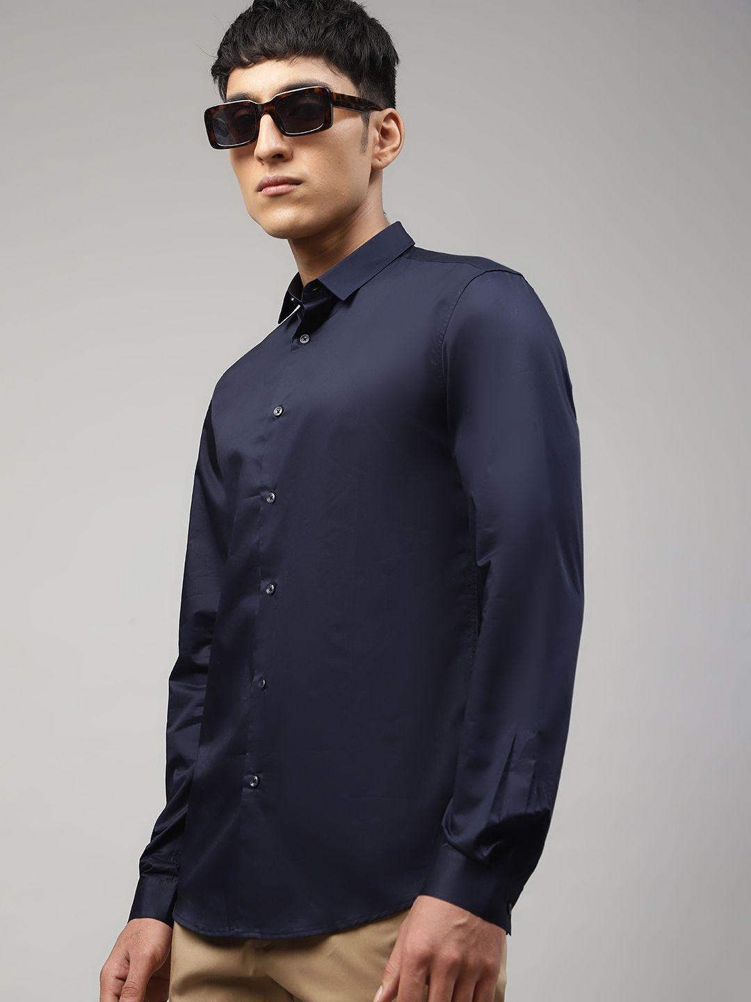 antony morato men navy blue slim fit solid casual shirt