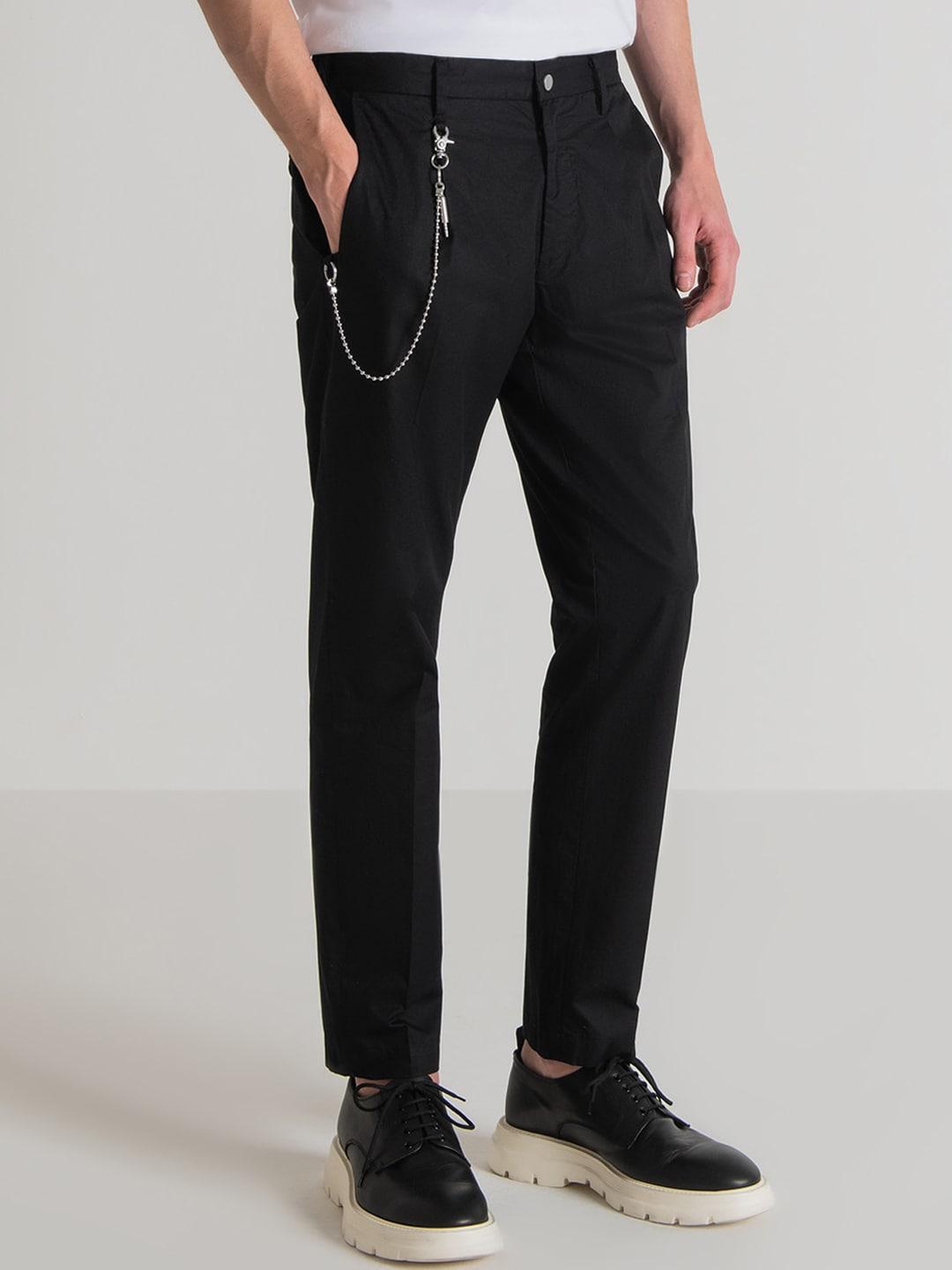 antony morato men tapered fit mid-rise cotton trousers