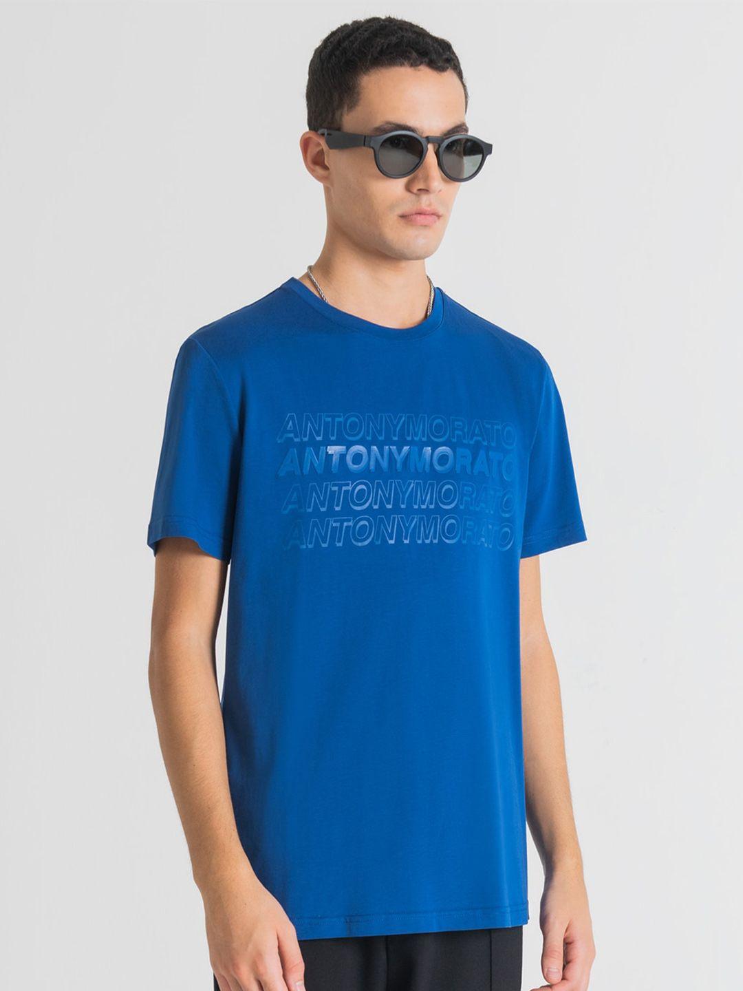 antony morato men typography printed slim fit cotton t-shirt