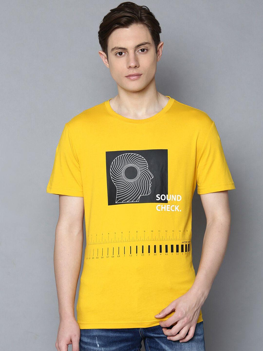 antony morato men yellow printed round neck t-shirt