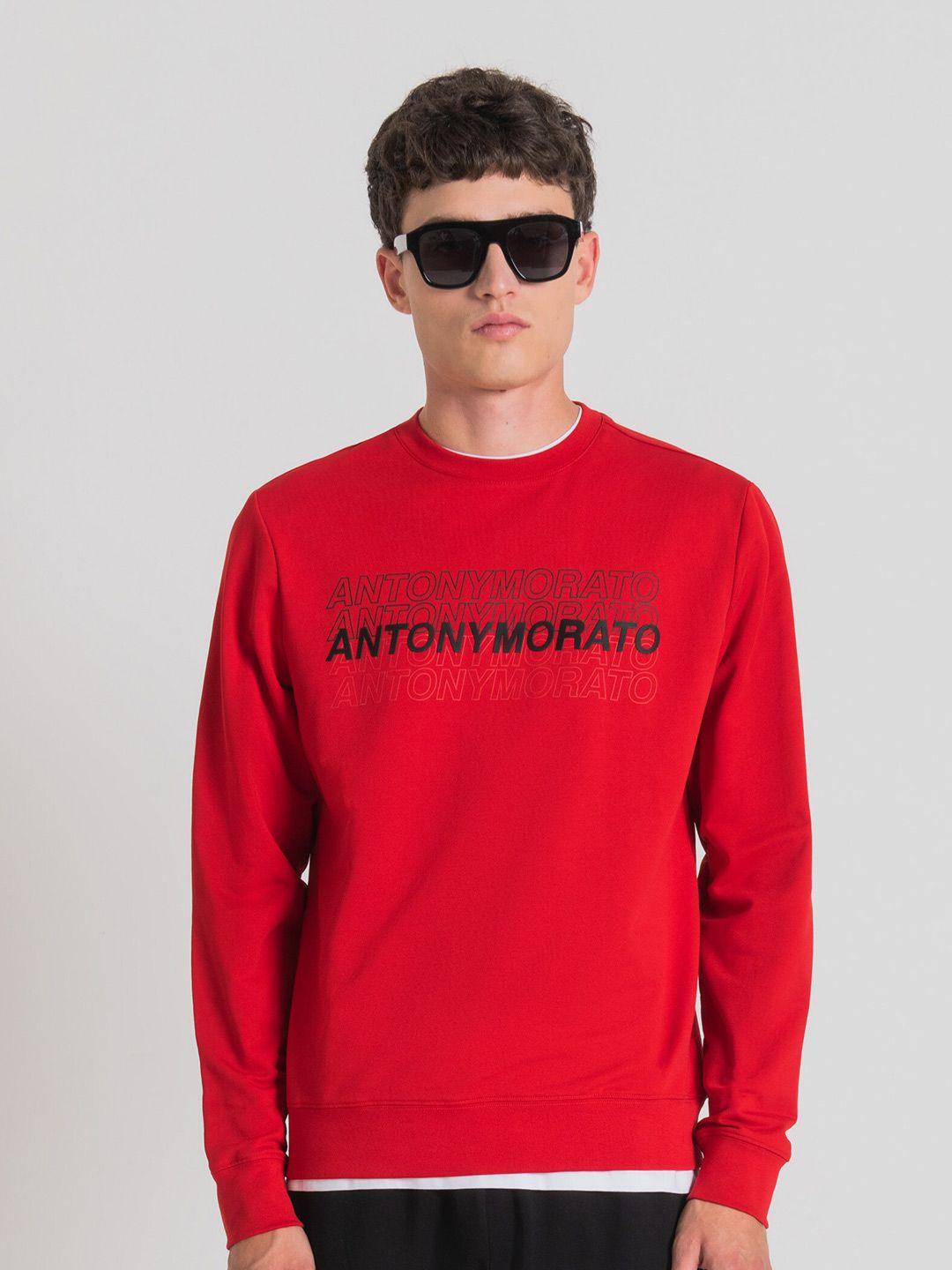 antony morato typography printed round neck pullover sweatshirt