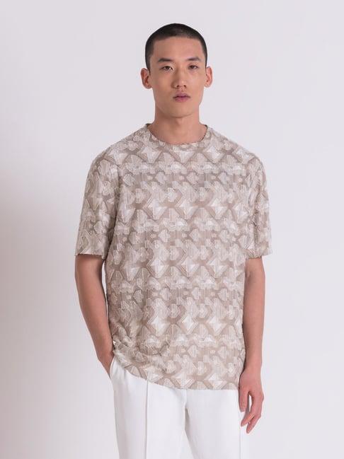 antony morato beige regular fit printed t-shirt