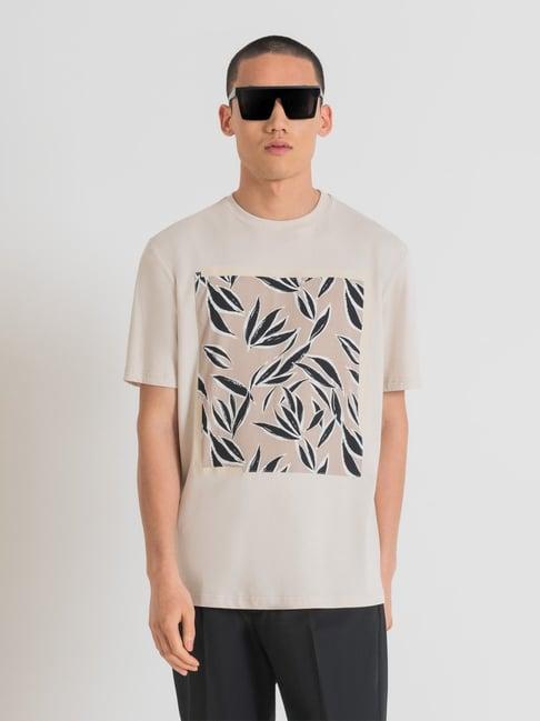 antony morato beige regular fit printed t-shirt