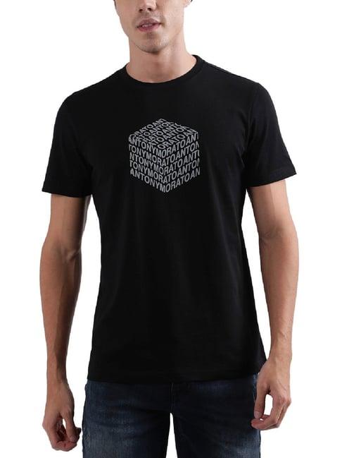 antony morato black cotton regular fit printed t-shirt