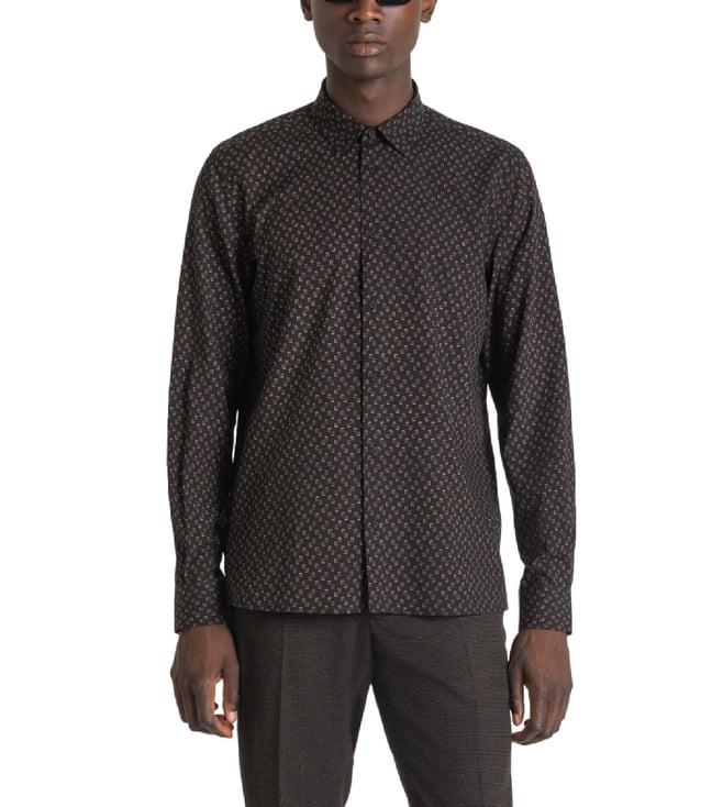 antony morato black fashion printed regular fit shirt