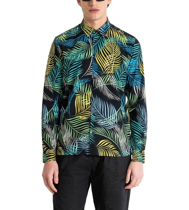 antony morato black printed straight fit shirt